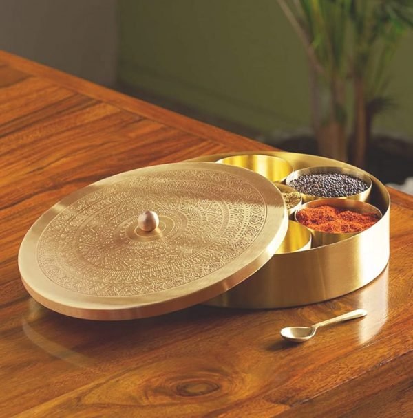 Madhuryam : Mandala Design Brass Spice Box – Devardhi