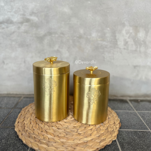 brass canister, brass dabba, brass tea sugar set, brass mandala canister