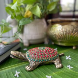 Brass Turtle Statue - Meenakari Work