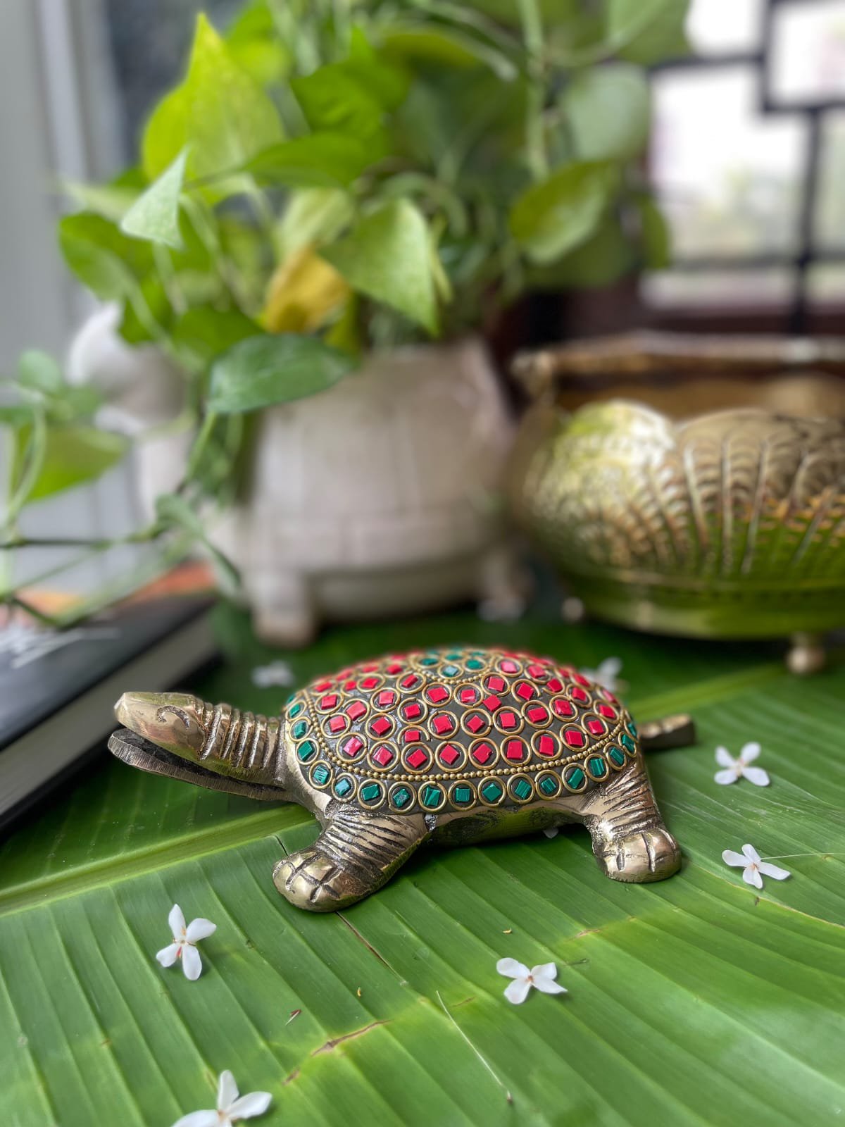 Brass Turtle Statue - Meenakari Work